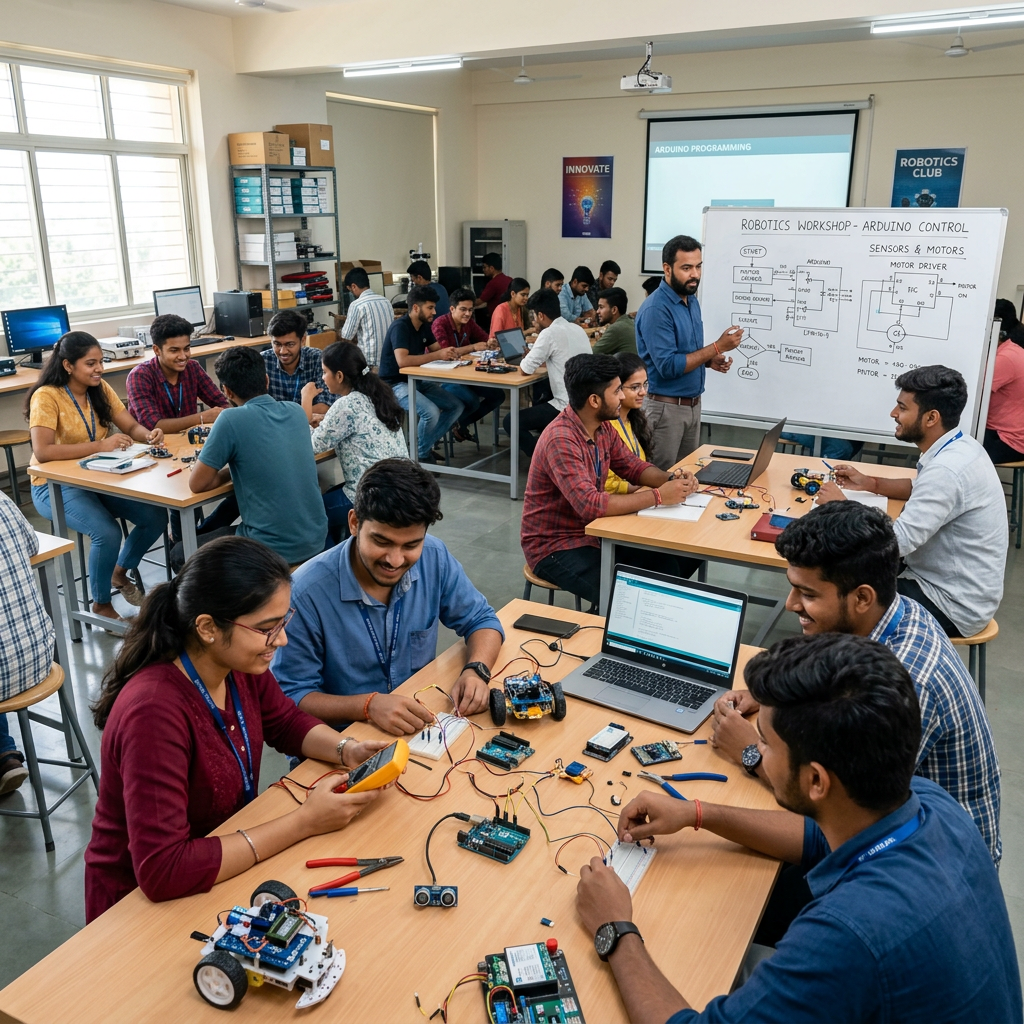 Robotics training classroom with students